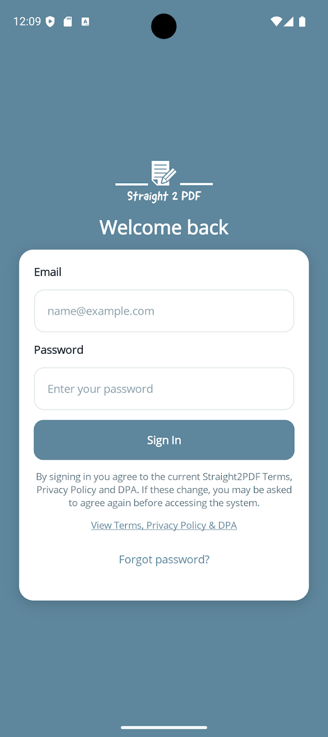 Straight2PDF app sign-in screen