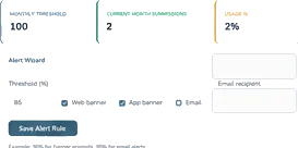 Straight2PDF usage alerts screen showing web, app and email alert rules