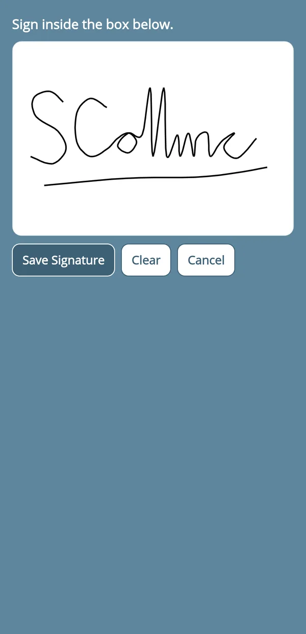 The signature pad with a signature drawn