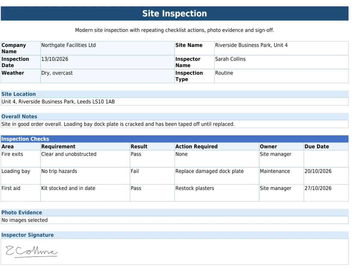 The finished PDF Straight2PDF produces for this form