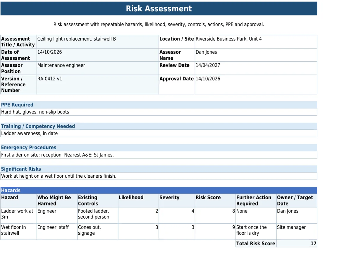 The finished PDF Straight2PDF produces for this form